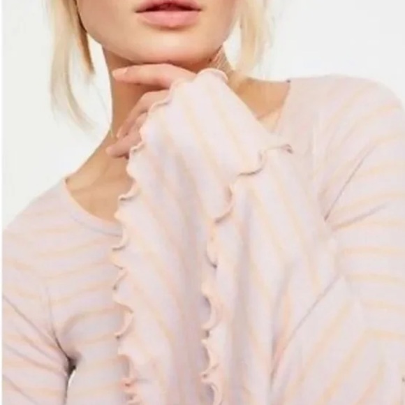 Free People We the Free Striped Good Find Bell Sleeve in Lilac/Peach (XS) - Picture 2 of 6